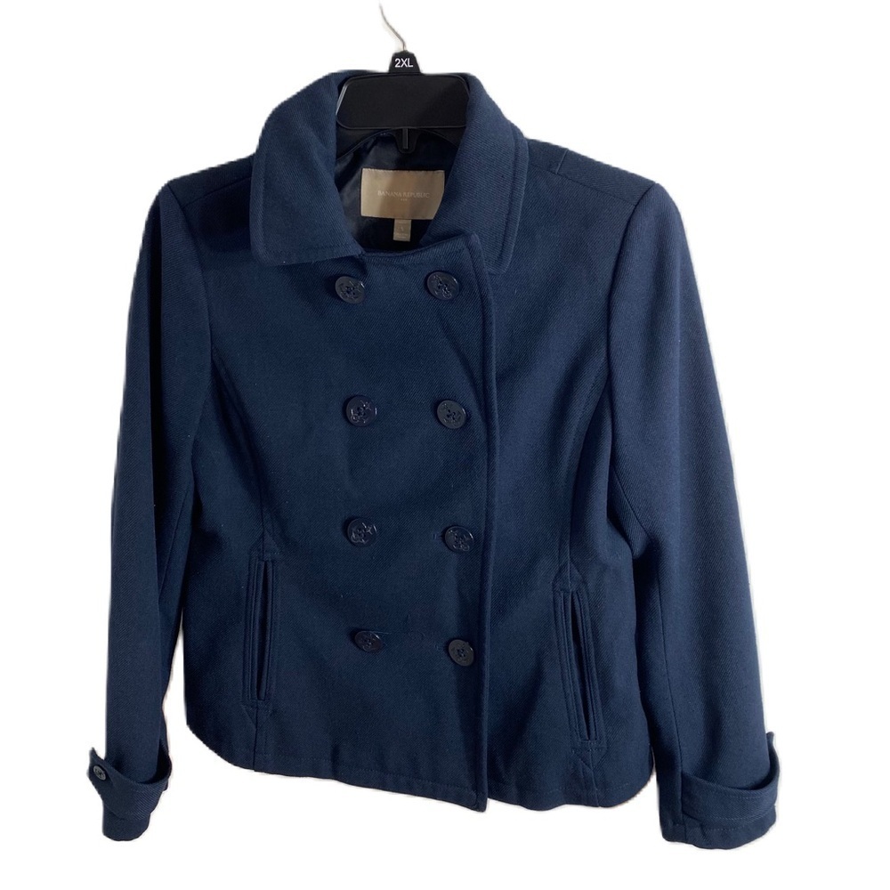 Banana Republic Double Breasted Pea Coat Navy Blue Small Petite